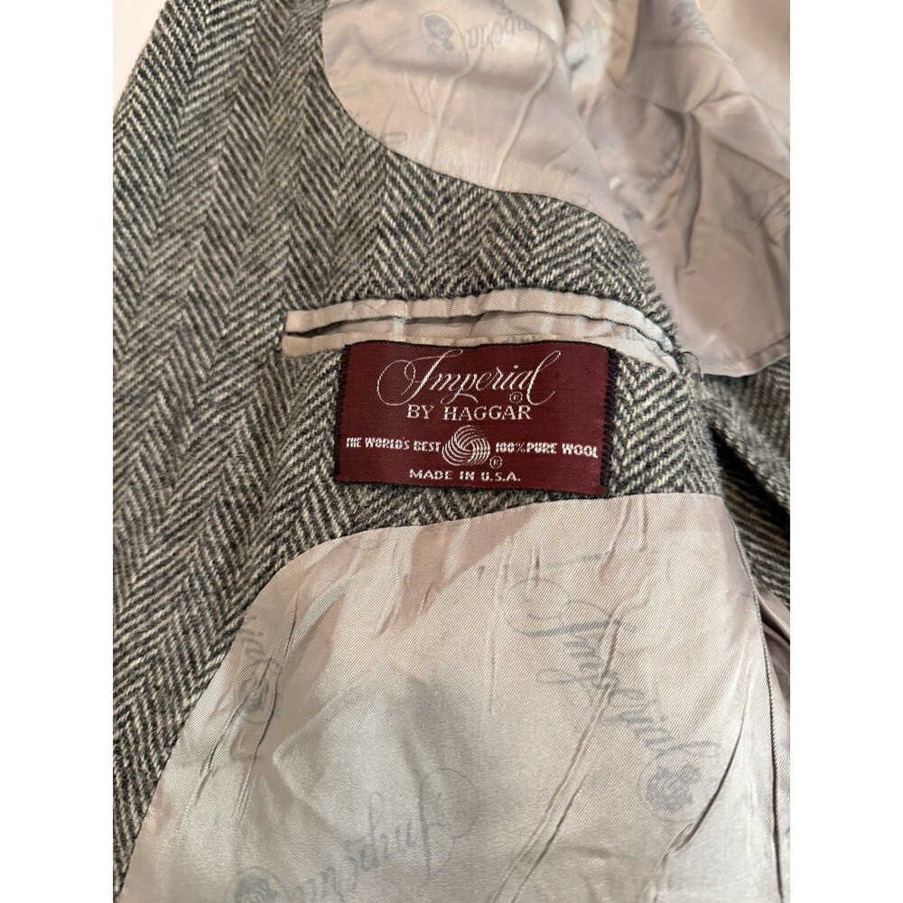Vintage Haggar Imperial Herringbone Wool Blazer Elbow Patches USA - Picture 14 of 16